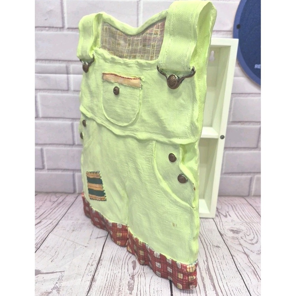 Distressed Country Green Overalls Wooden Wall Cabinet 3D Resin Front 12in x 9in